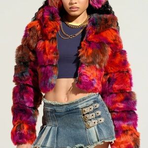 AKIRA Multicolor Faux Fur Teddy Jacket